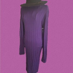 Purple Ribbed Knit Dress with Black Hat